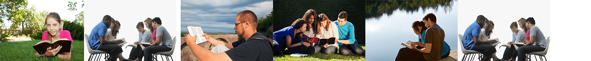 Menschen verschiedenen Alters lesen gemeinsam in der Bibel